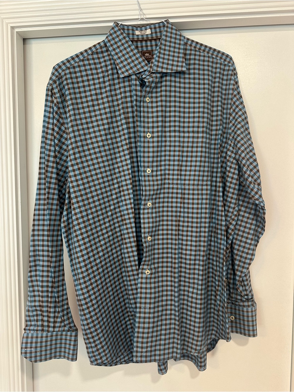 Peter Millar XL Men's Blue and Brown Check Dress Shirt